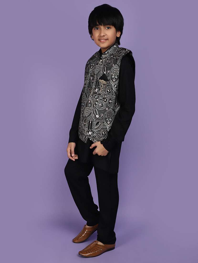 black acrylic blend sherwani kurtas & kurta set - 20852623 -  Standard Image - 1