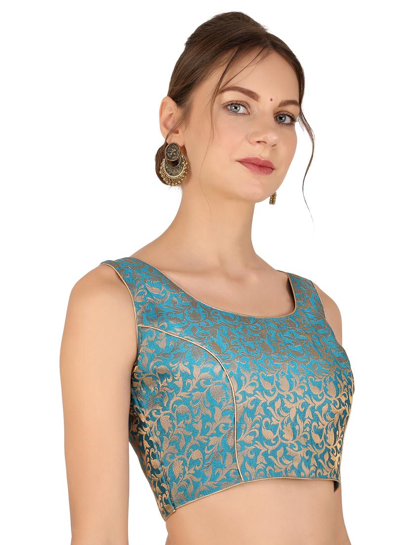 women teal brocade stitched blouse - 20852700 - Standard Image - 1