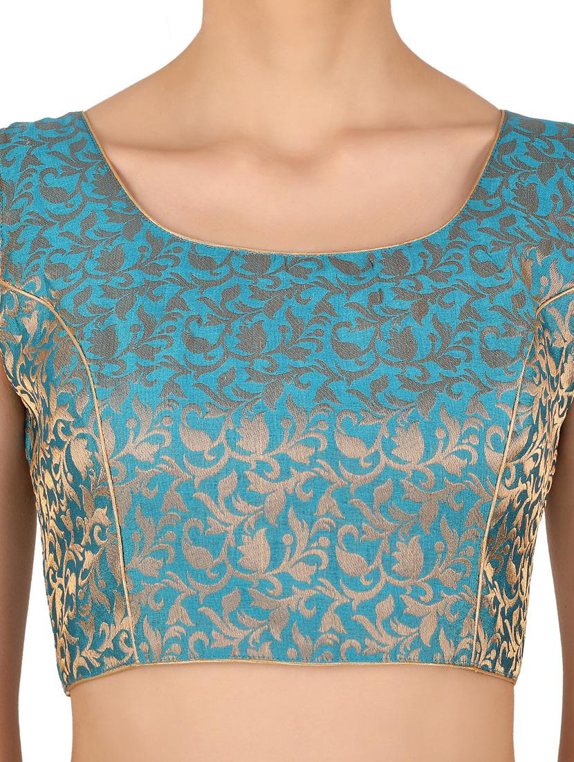 women teal brocade stitched blouse - 20852700 - Standard Image - 4
