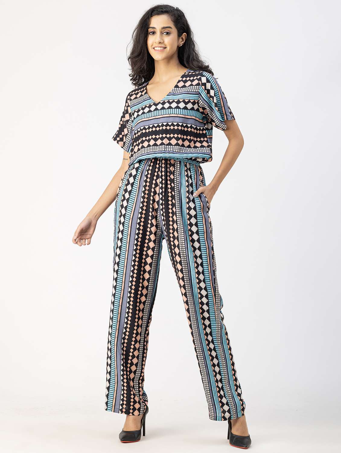 women multicolored printed full leg jumpsuit - 20852807 -  Standard Image - 1
