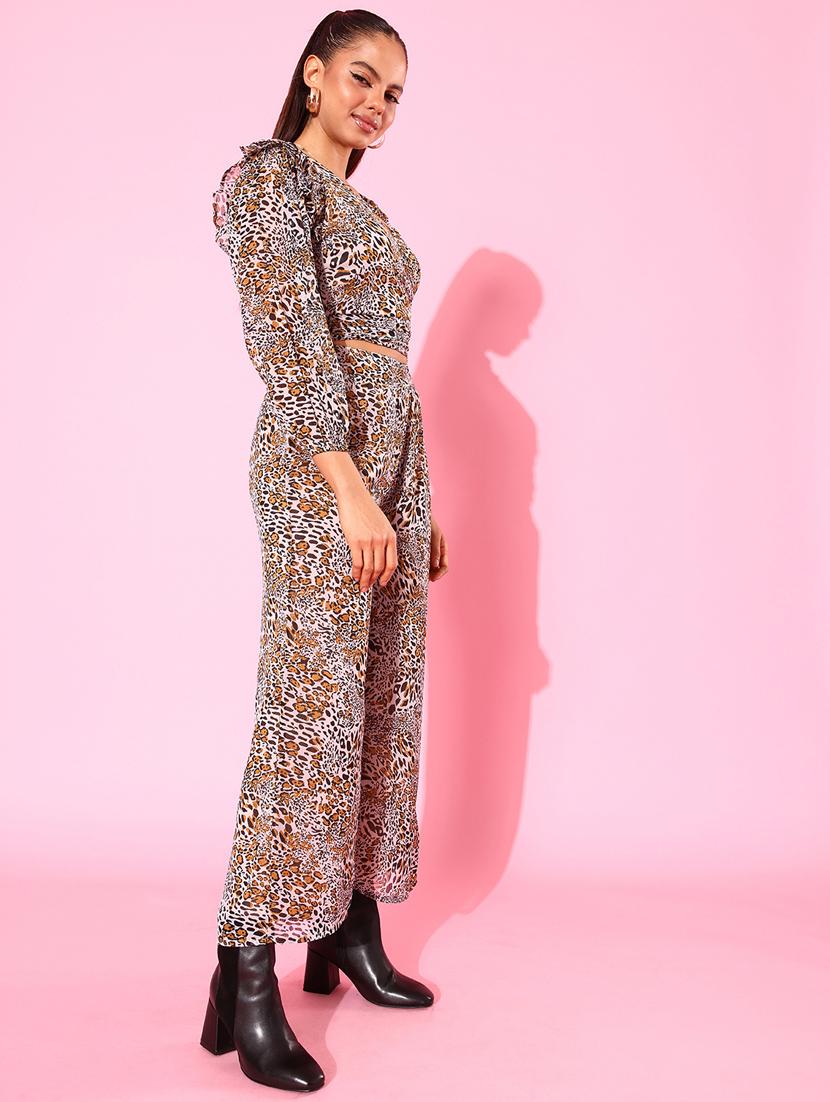 women brown animal printed top and palazzos co-ord set - 20852883 - Standard Image - 1
