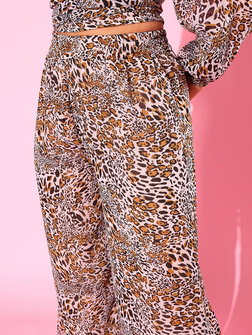 women brown animal printed top and palazzos co-ord set - 20852883 - Standard Image - 4