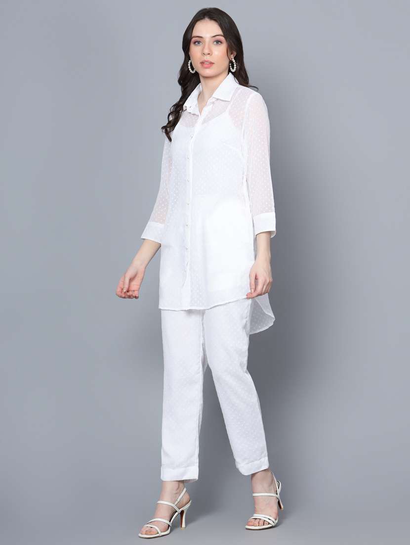 white self design chiffon shirt & trouser set - 20852884 -  Standard Image - 1