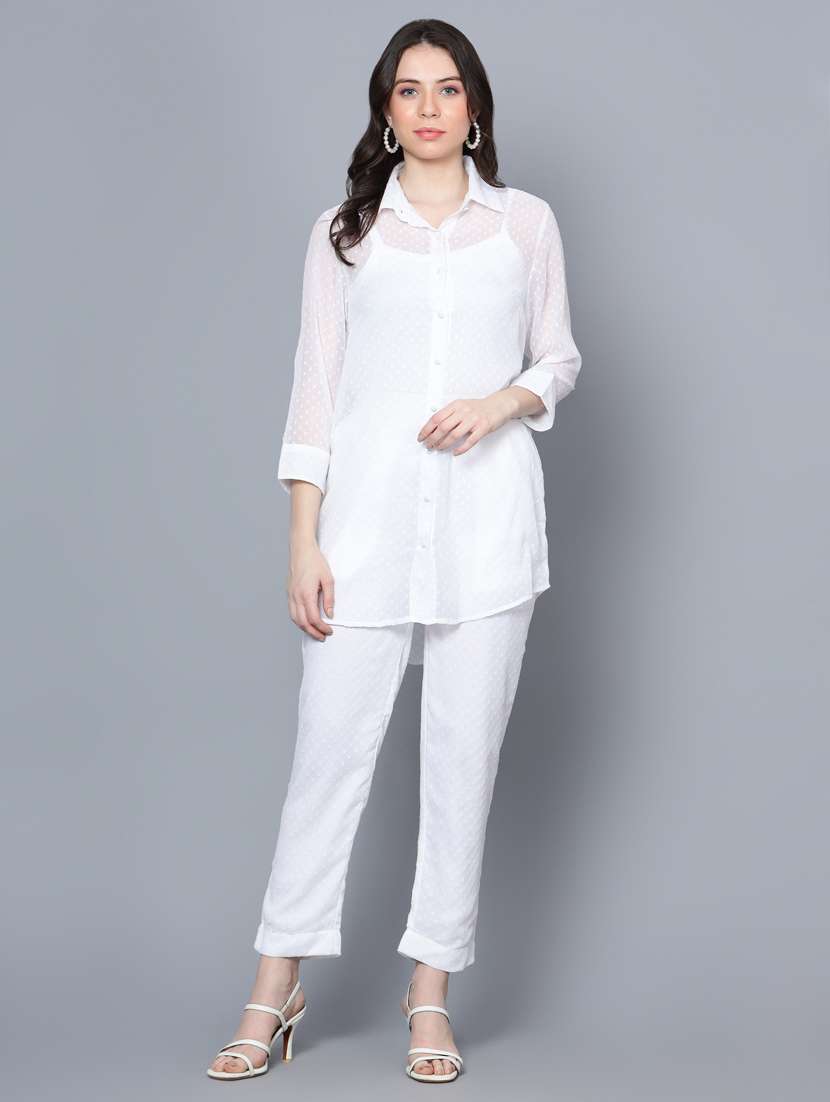 white self design chiffon shirt & trouser set - 20852884 -  Standard Image - 4