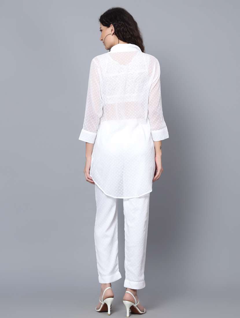 white self design chiffon shirt & trouser set - 20852884 -  Standard Image - 6