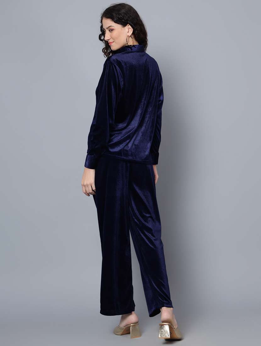 women blue solid top and trouser co-ord set - 20852890 -  Standard Image - 1