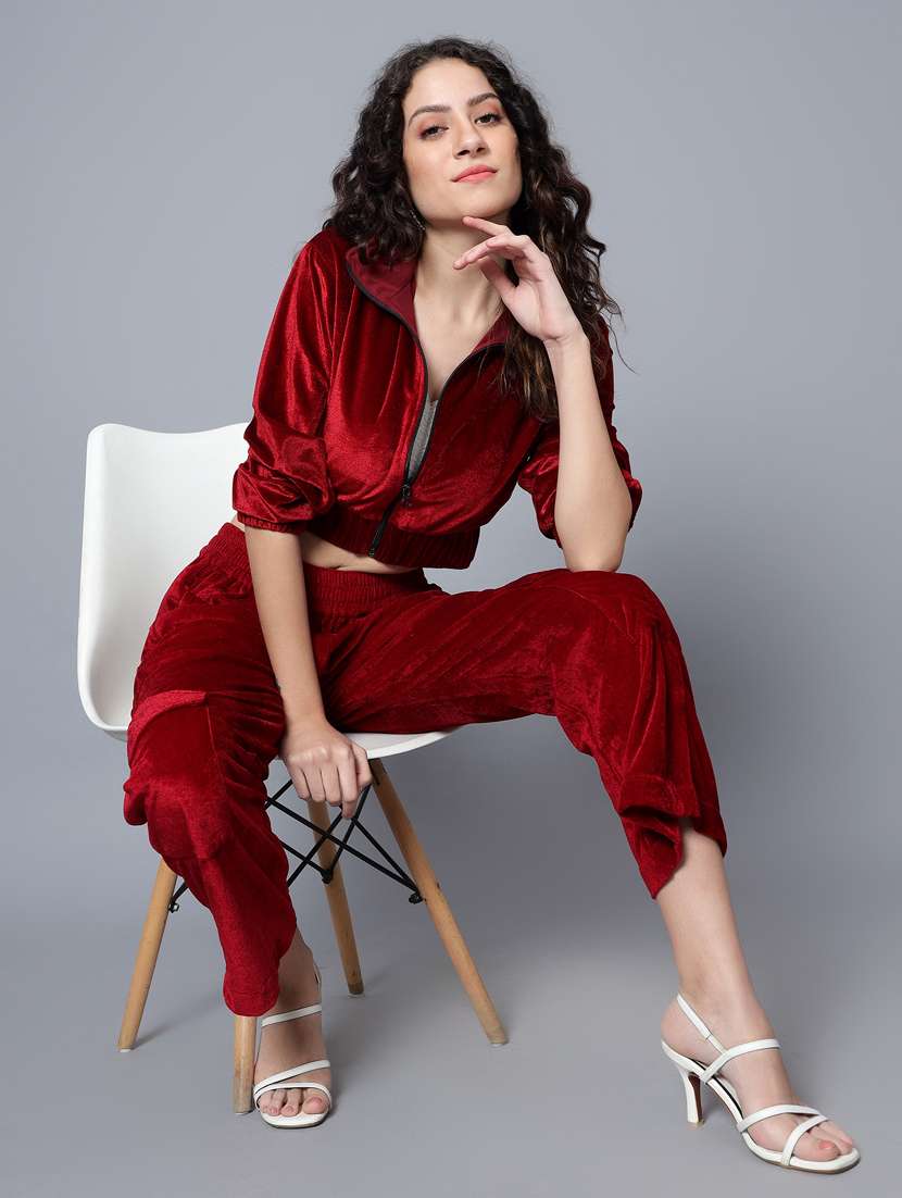 women maroon solid top and trouser co-ord set - 20852891 - Standard Image - 4
