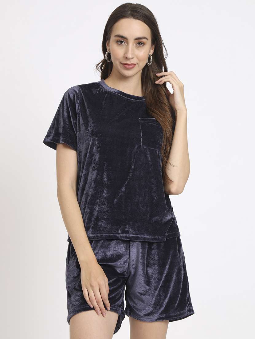 solid grey velvet top & shorts coord set - 20852898 - Standard Image - 1
