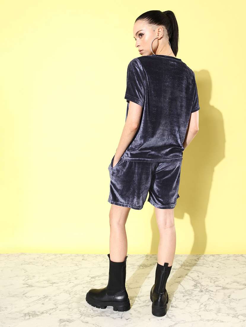 solid grey velvet top & shorts coord set - 20852898 - Standard Image - 4