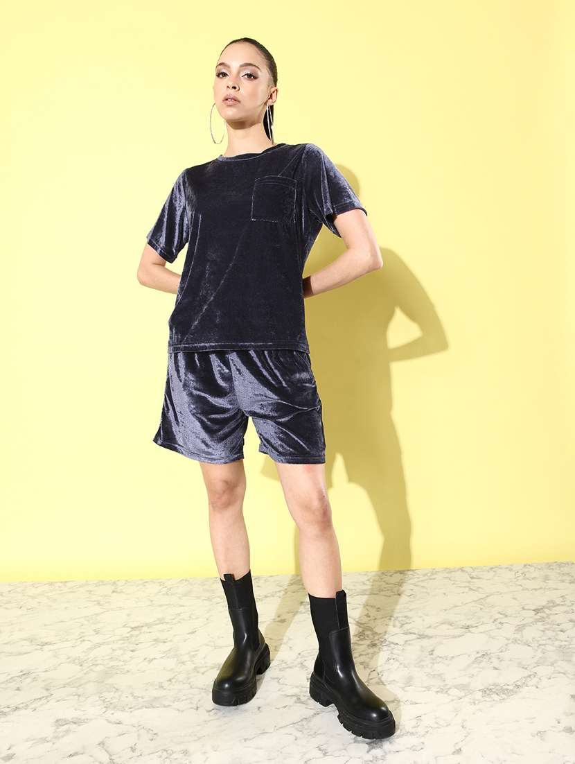 solid grey velvet top & shorts coord set - 20852898 - Standard Image - 6
