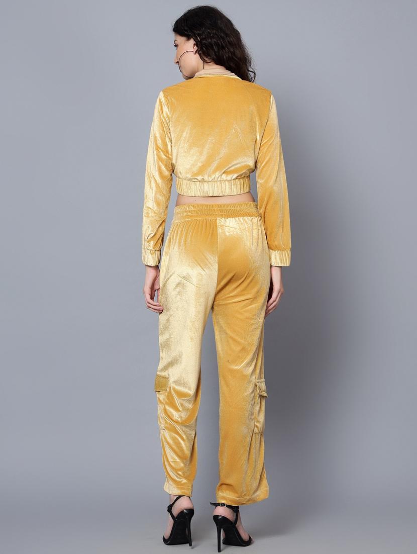 women gold solid top and trouser co-ord set - 20852901 - Standard Image - 1