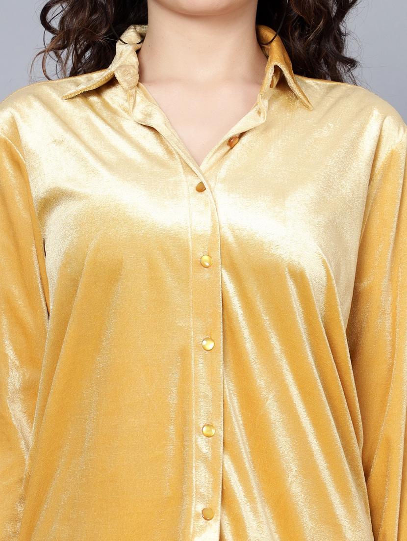 women gold solid shirt and trouser co-ord set - 20852902 - Standard Image - 4