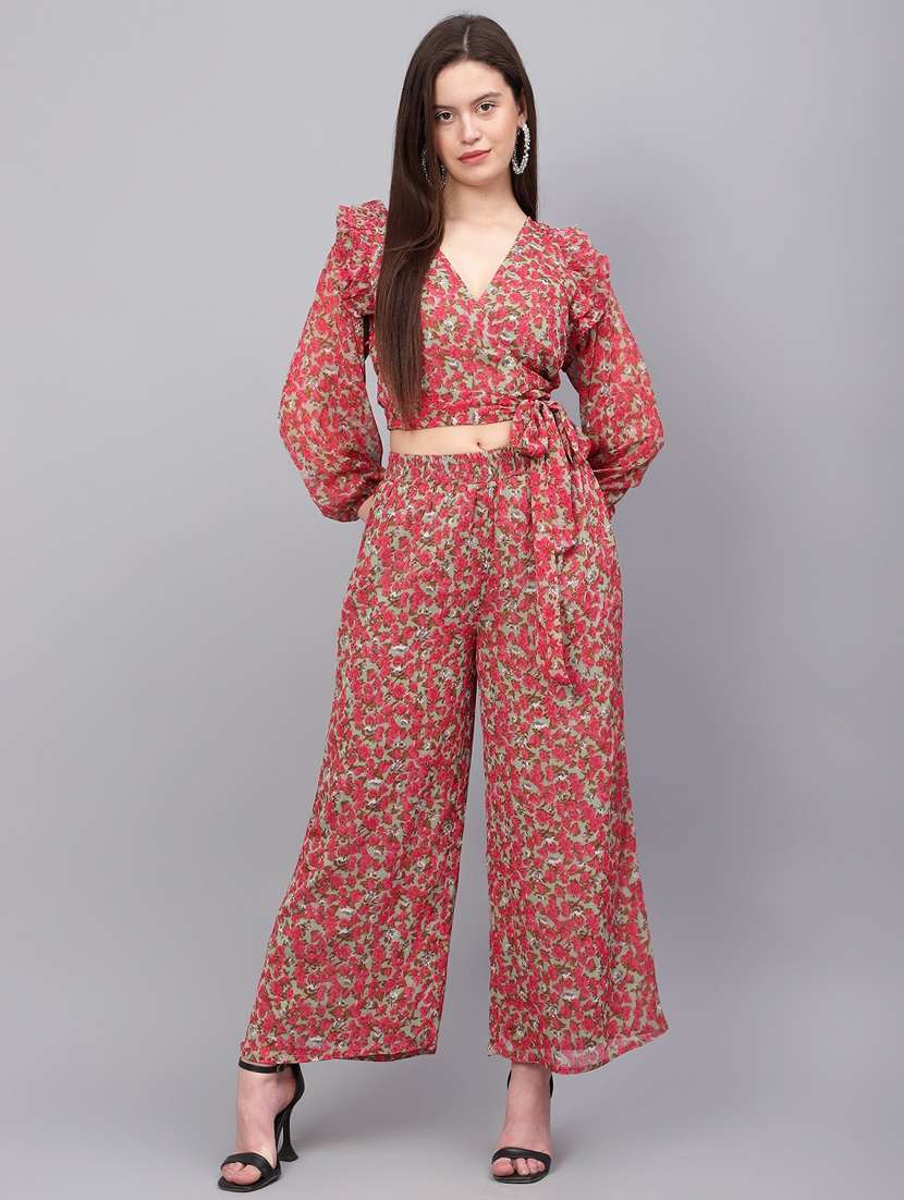 women green printed top and trouser co-ord set