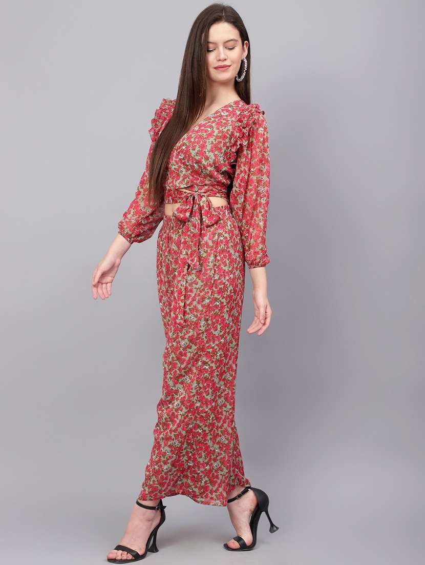 women green printed top and trouser co-ord set - 20852904 - Standard Image - 1