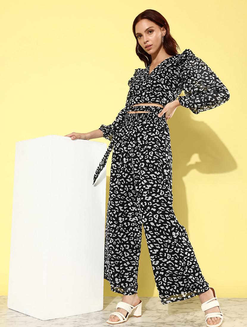 women black printed top and trouser co-ord set - 20852906 -  Standard Image - 1