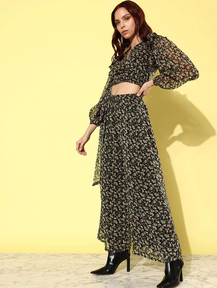 black floral printed chiffon top & palazzo coord set - 20852908 - Standard Image - 1