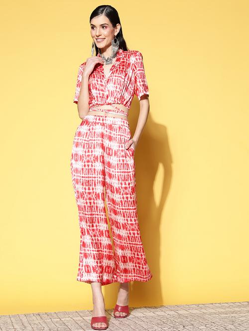 red printed detailed top & palazzo set - 20852913 - Standard Image - 0