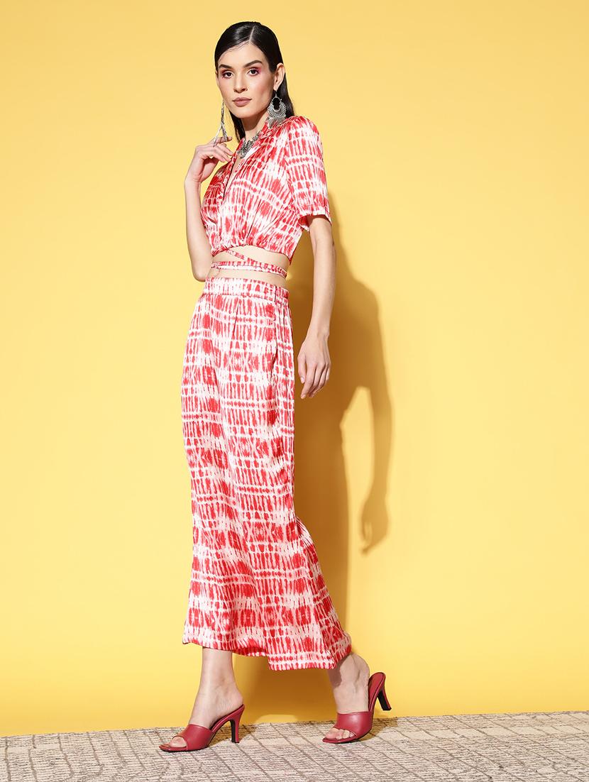 red printed detailed top & palazzo set - 20852913 - Standard Image - 1