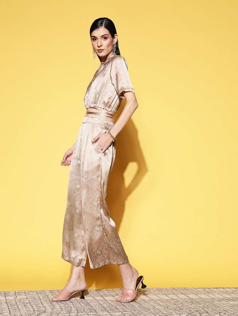 women gold printed top and trouser co-ord set - 20852914 -  Standard Image - 1