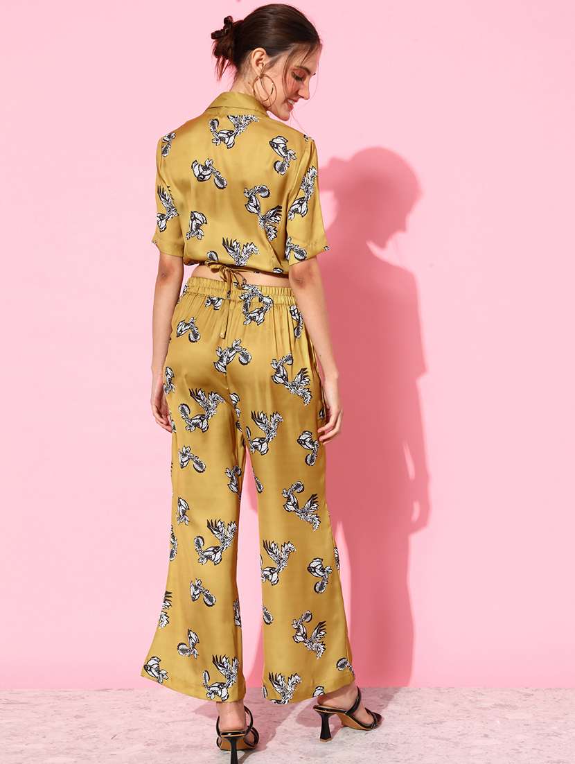 women gold printed top and trouser co-ord set - 20852915 -  Standard Image - 1