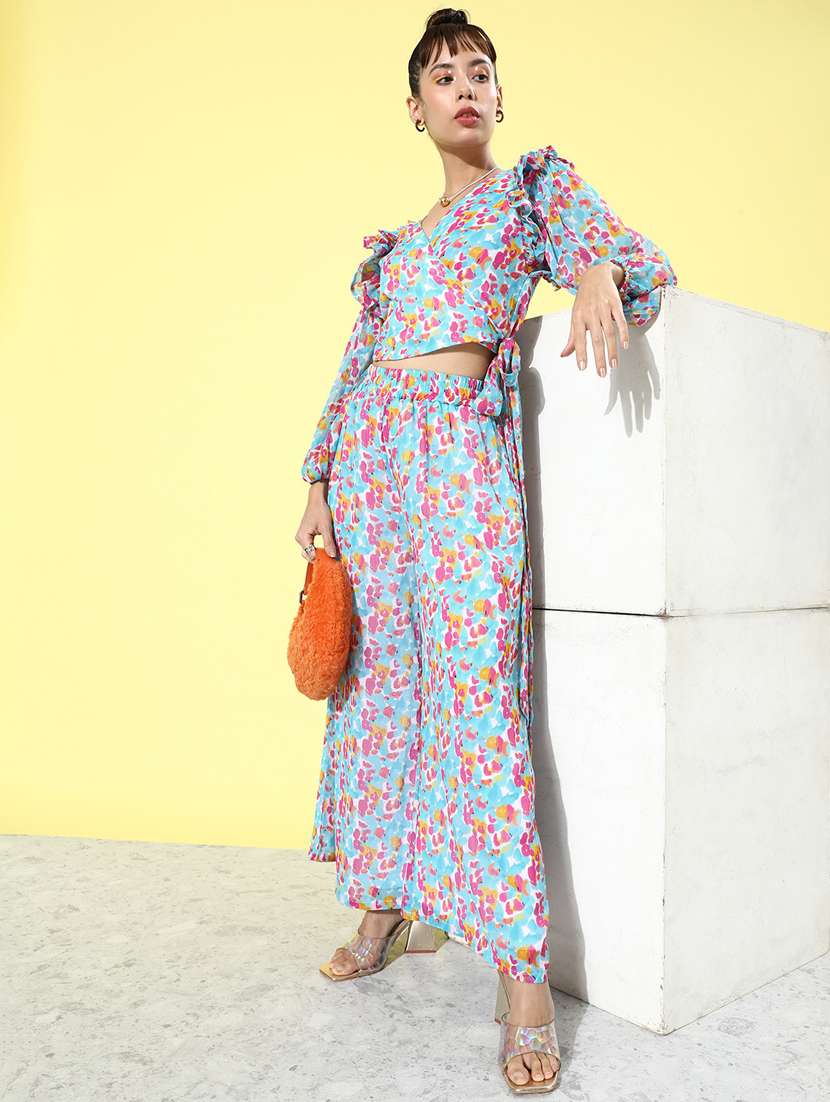 light blue printed top & palazzo coord set