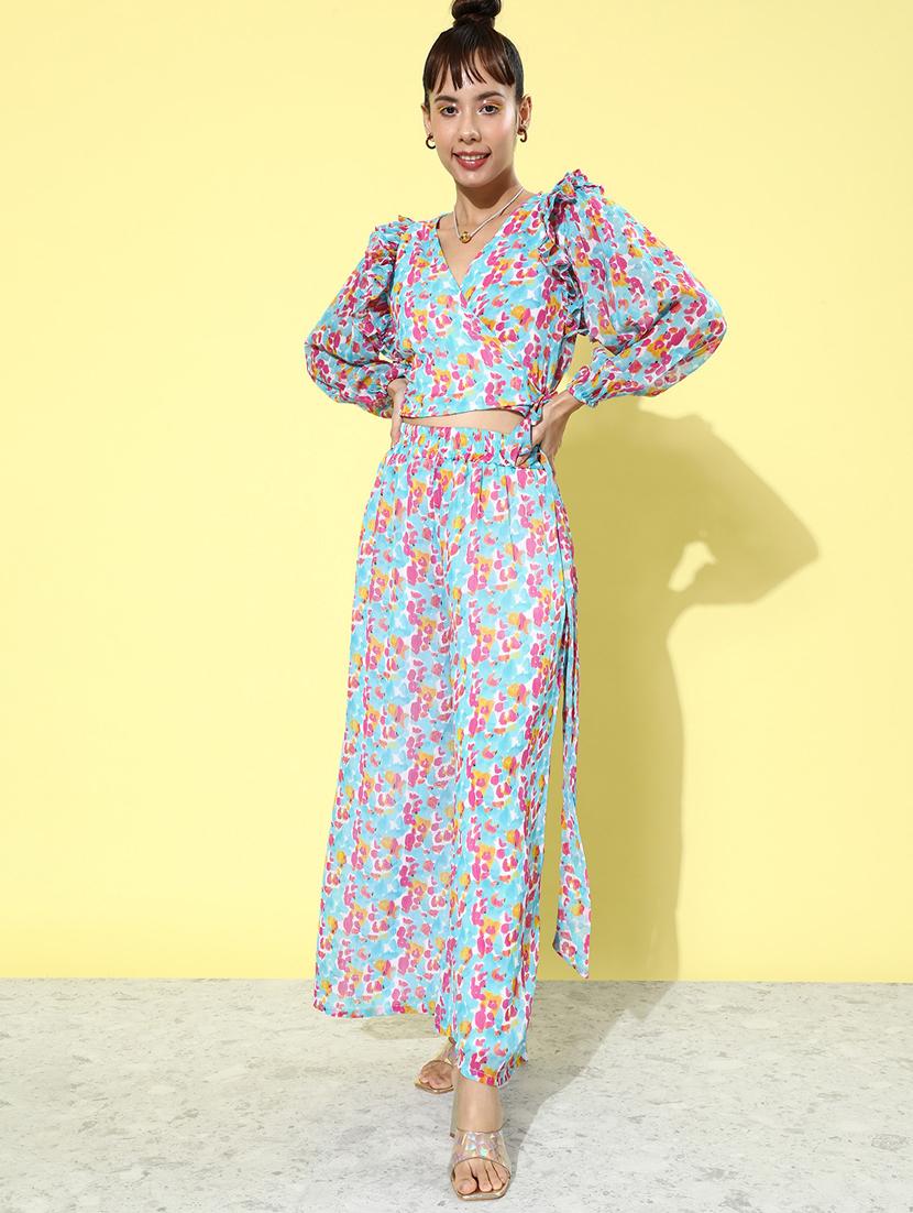 light blue printed top & palazzo coord set - 20852918 -  Standard Image - 1