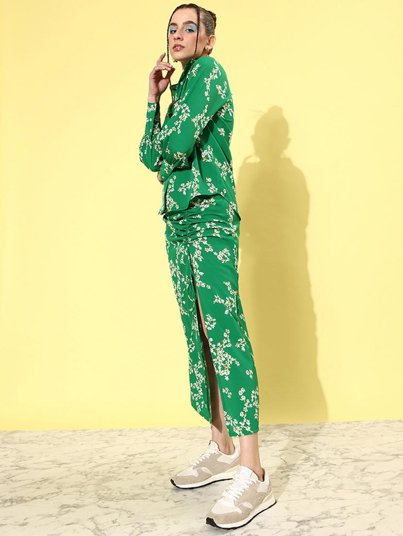 women green floral printed top and trouser co-ord set - 20852920 - Standard Image - 1