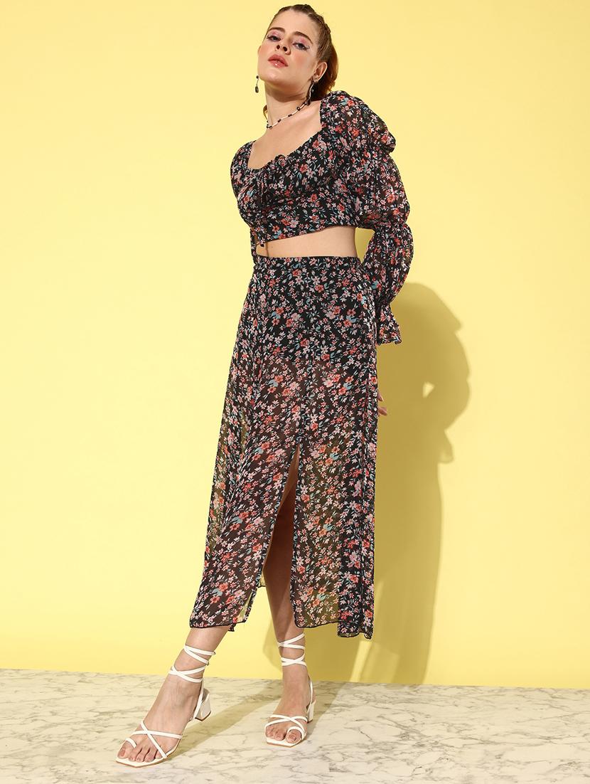 women black floral printed top and skirt co-ord set - 20852927 -  Standard Image - 1