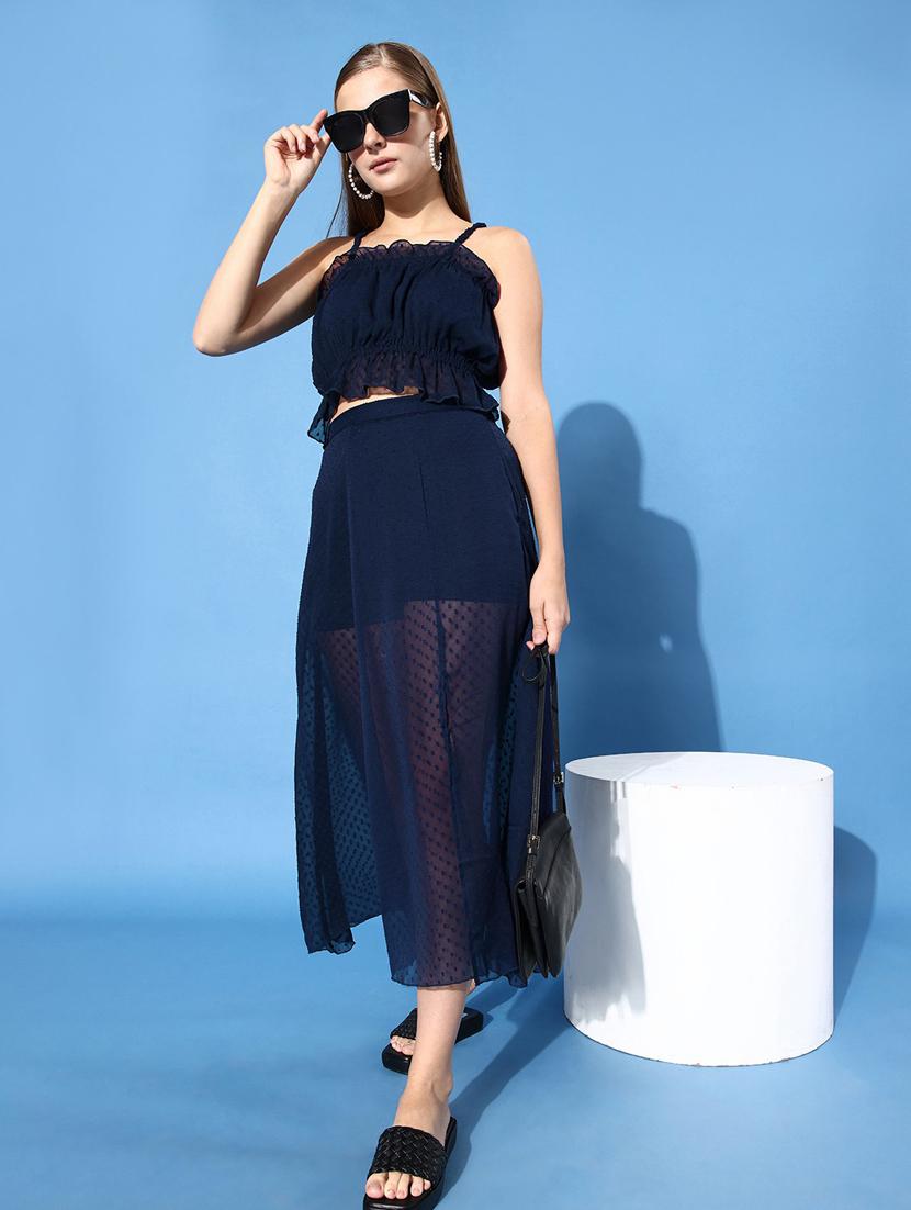 navy blue self design top & skirt coord set - 20852935 -  Zoom Image - 0