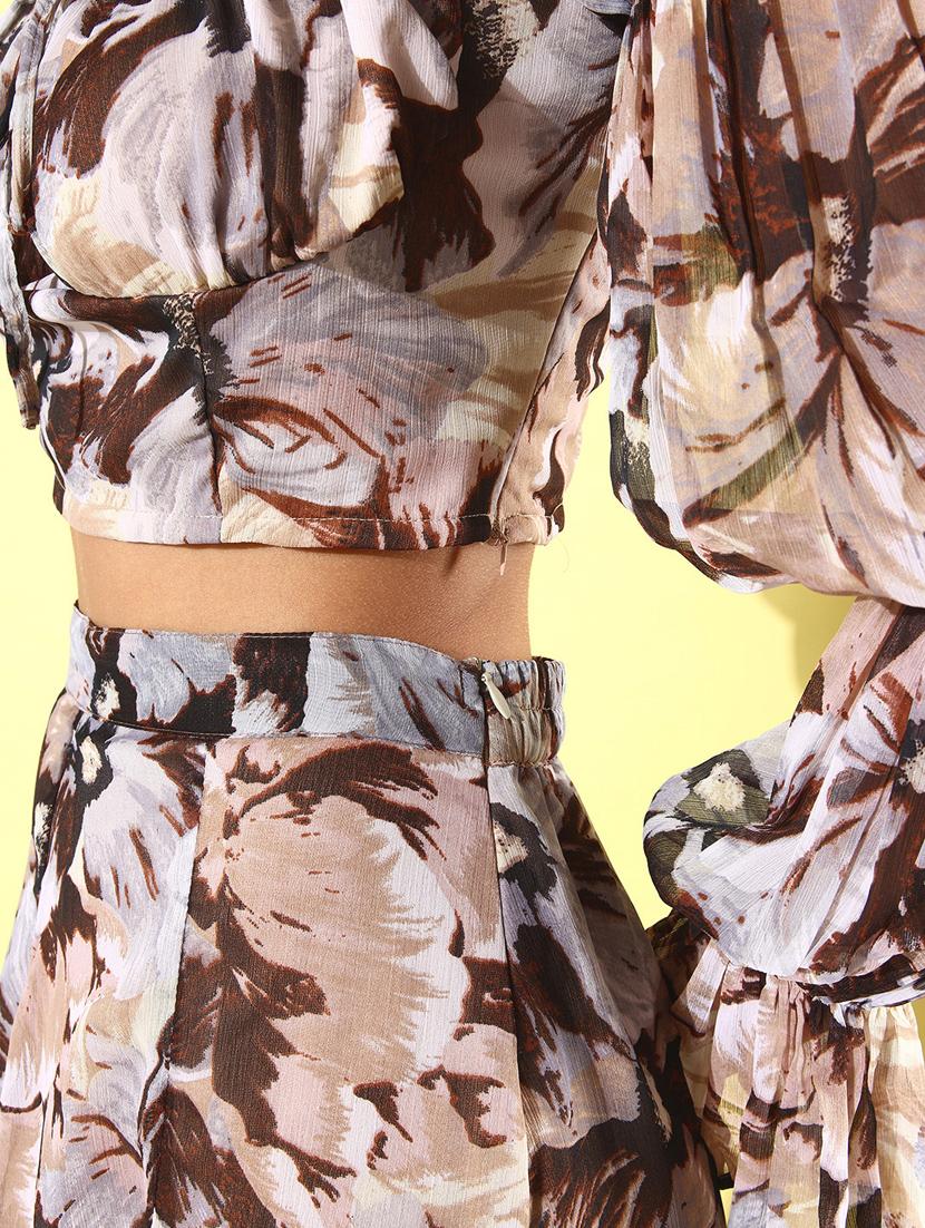brown floral printed top & skirt coord set - 20852943 - Standard Image - 4