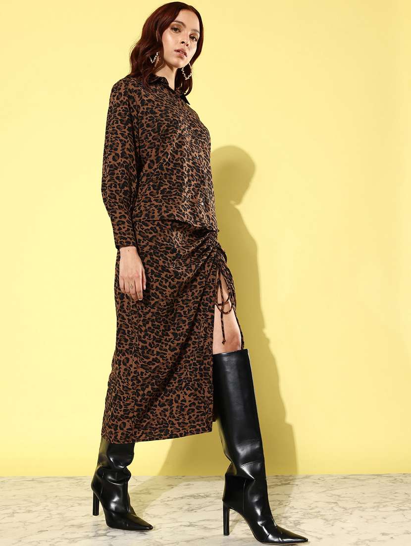 women brown animal printed top and skirt co-ord set - 20852945 - Standard Image - 1