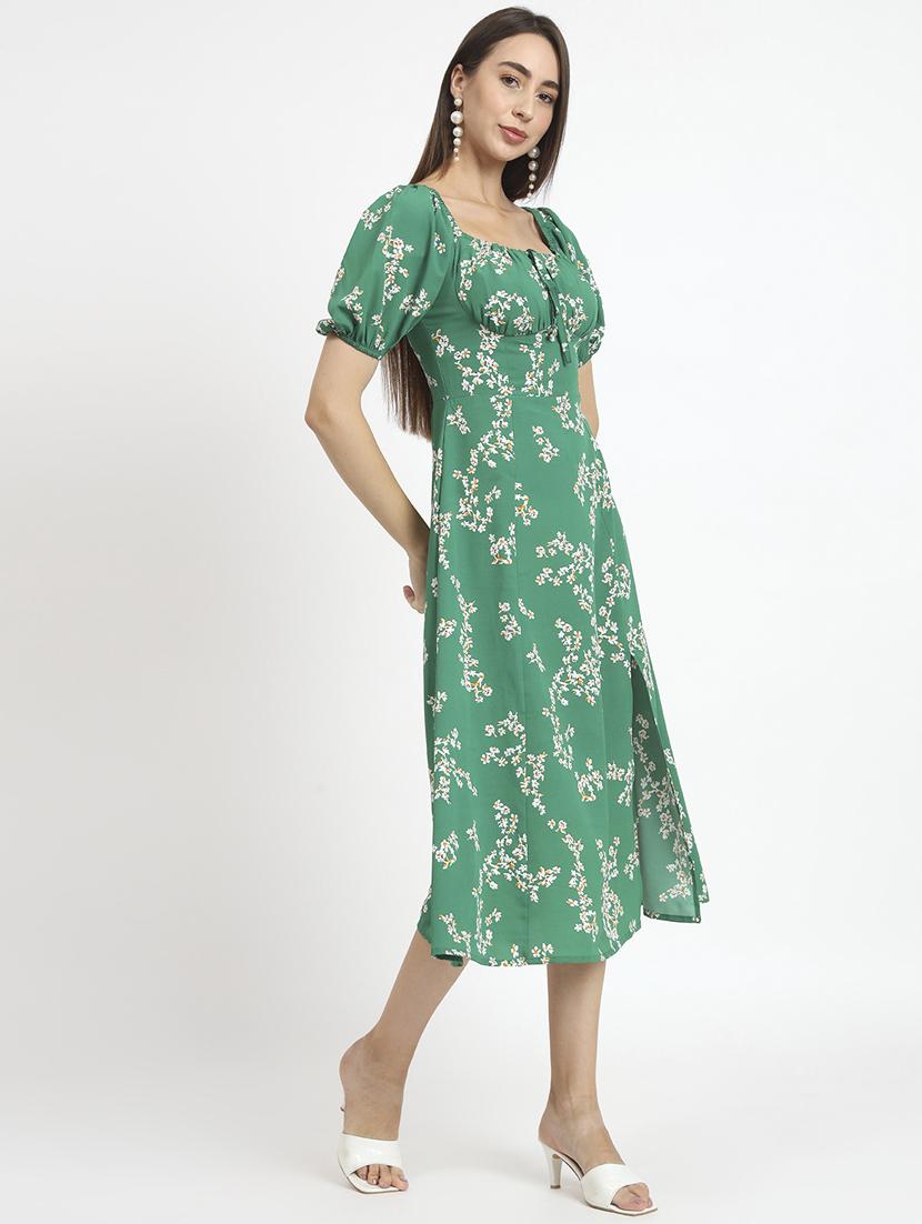 women green floral printed a-line dress - 20852967 - Standard Image - 1