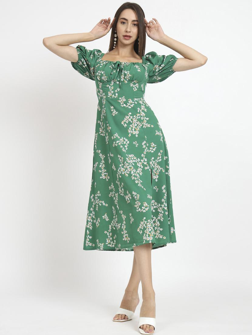 women green floral printed a-line dress - 20852967 - Standard Image - 4