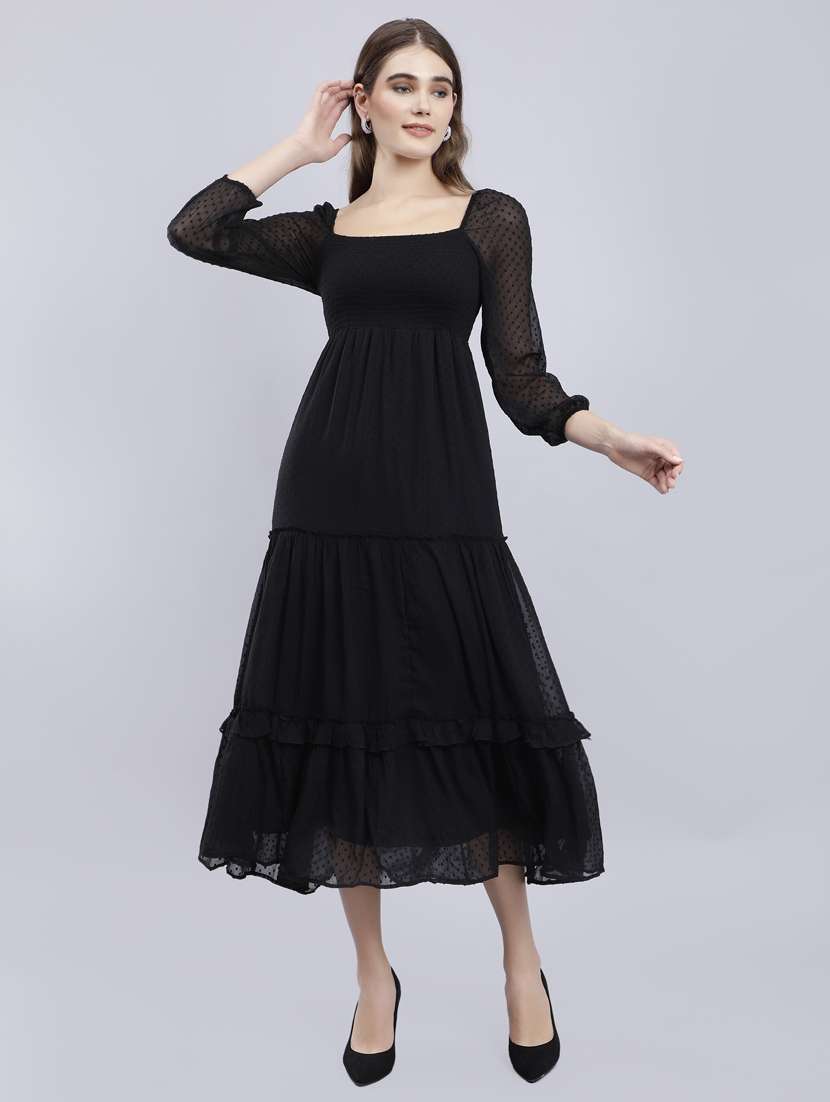 women navy blue self-designed fit & flare dress