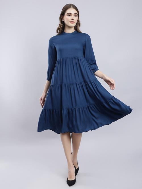 women blue solid fit & flare dress - 20852982 -  Standard Image - 0