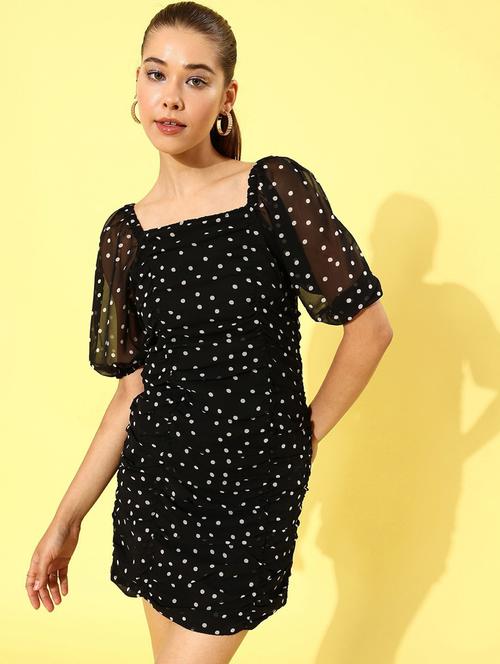 women black polka dot printed bodycon dress - 20853010 -  Standard Image - 0