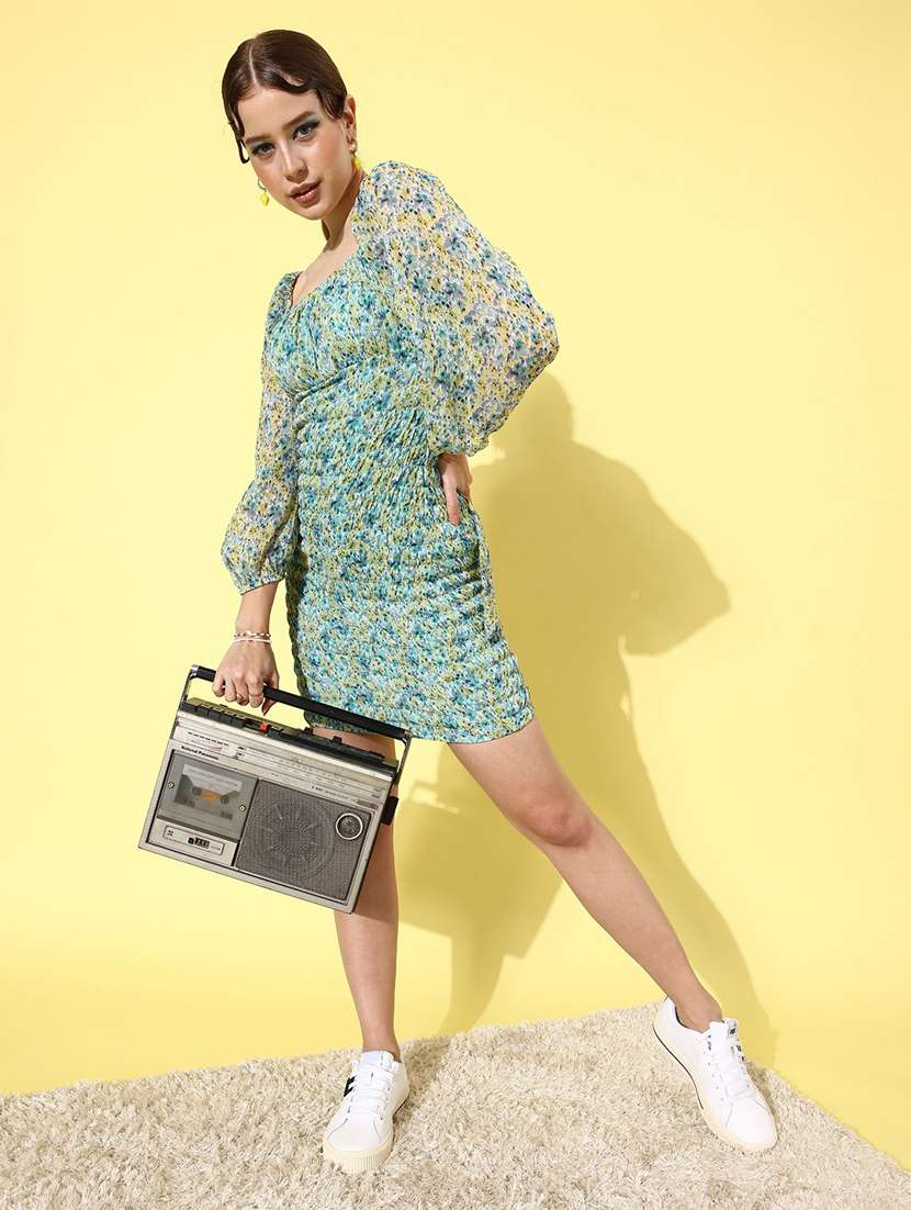 women green printed bodycon dress