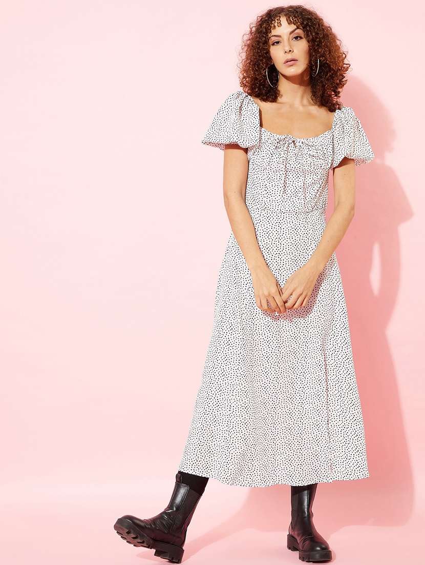 women black polka dot printed a-line dress - 20853023 - Zoom Image - 0