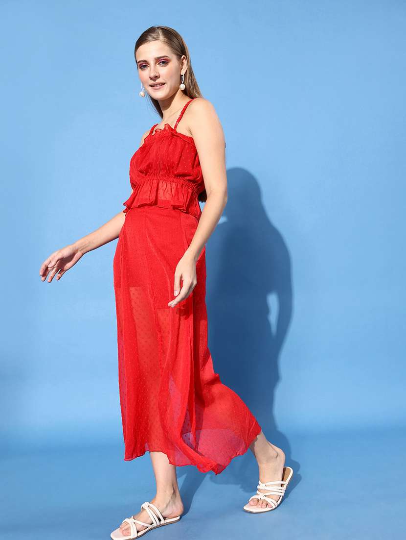 women red self-designed top and skirt co-ord set - 20853028 -  Standard Image - 1