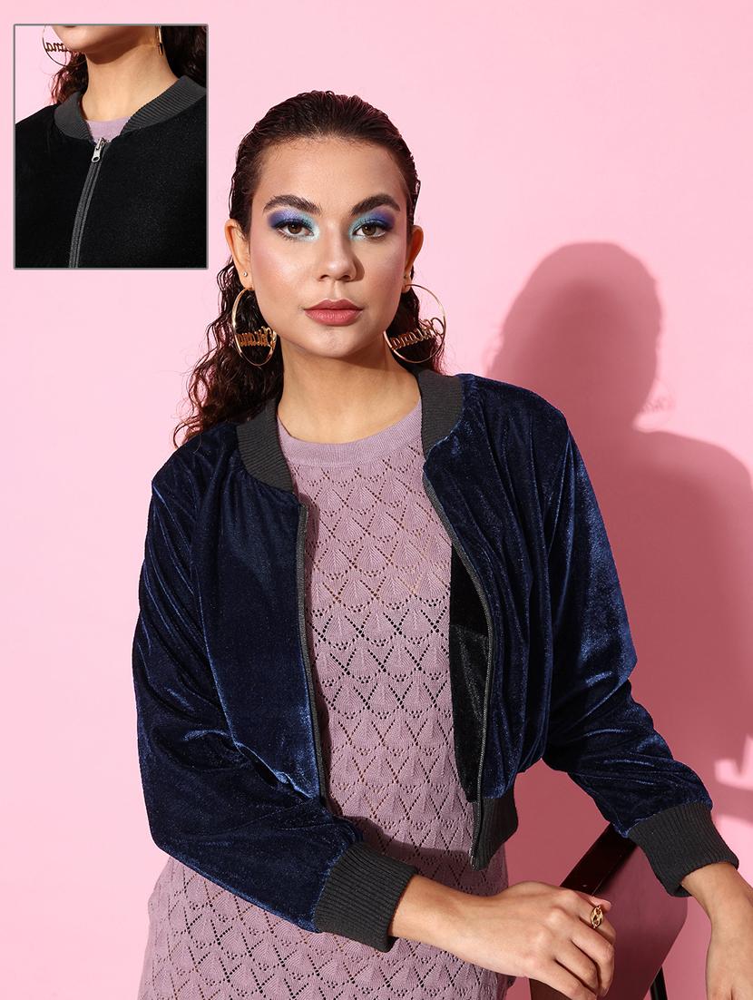 women blue solid summer jacket - 20853031 - Standard Image - 4