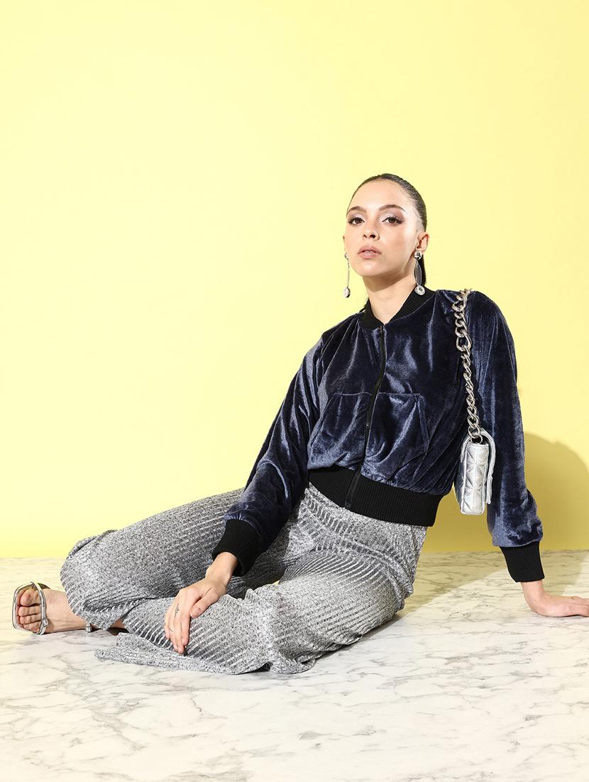 women blue solid summer jacket - 20853035 - Standard Image - 6