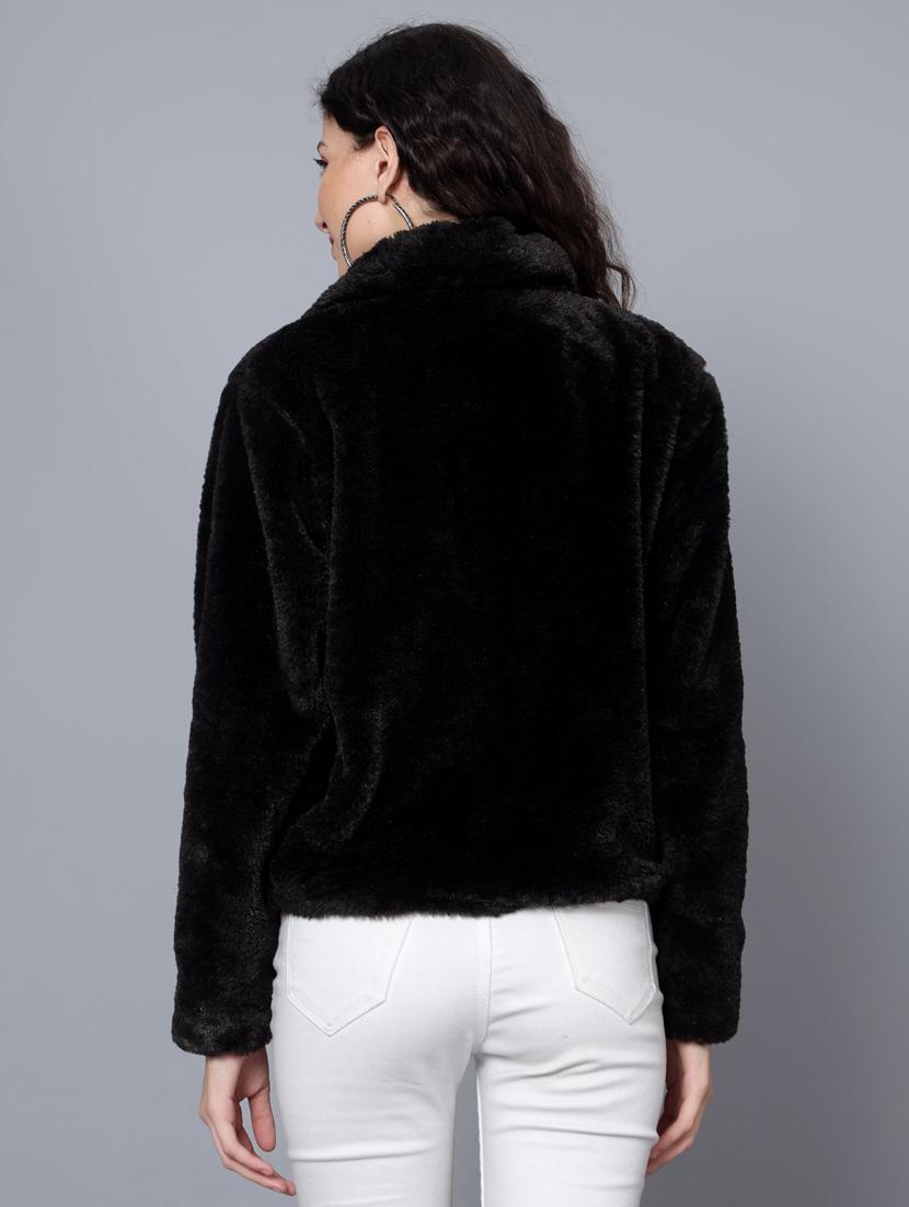 solid black fur detailed jacket - 20853042 - Standard Image - 1