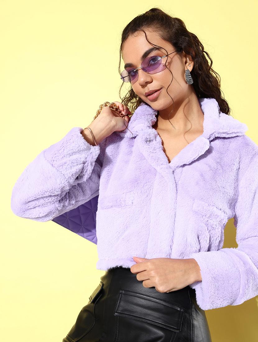 women purple solid fur jacket - 20853043 -  Standard Image - 1