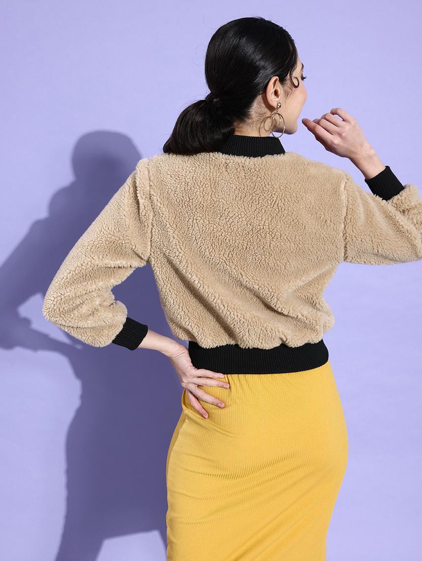 women beige solid fur jacket - 20853050 - Standard Image - 1