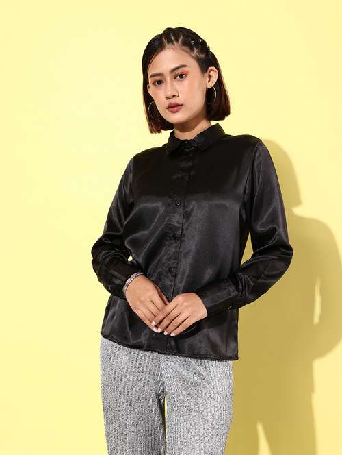 black satin solid shirt - 20853079 -  Standard Image - 0