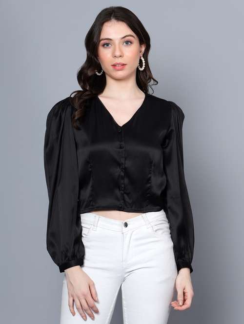 black satin crop top - 20853080 -  Standard Image - 0