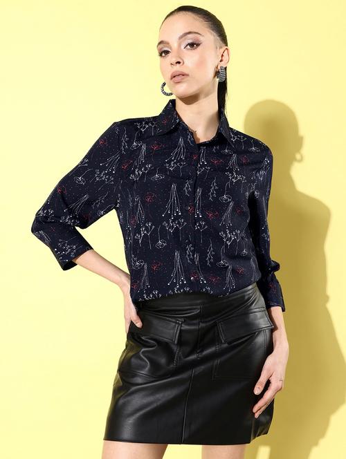 navy blue printed regular shirt - 20853087 - Standard Image - 0