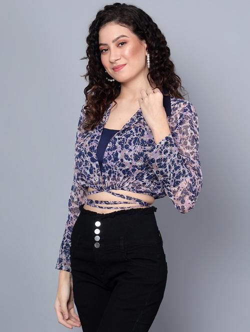 blue chiffon crop shirt - 20853088 - Standard Image - 0