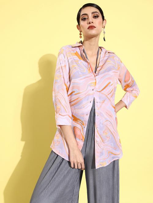 women pink printed regular shirt - 20853101 - Standard Image - 0