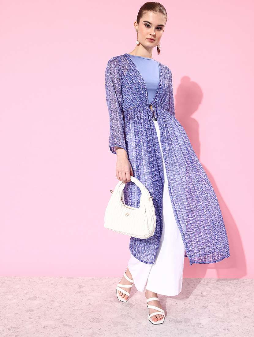 women blue printed regular shrug